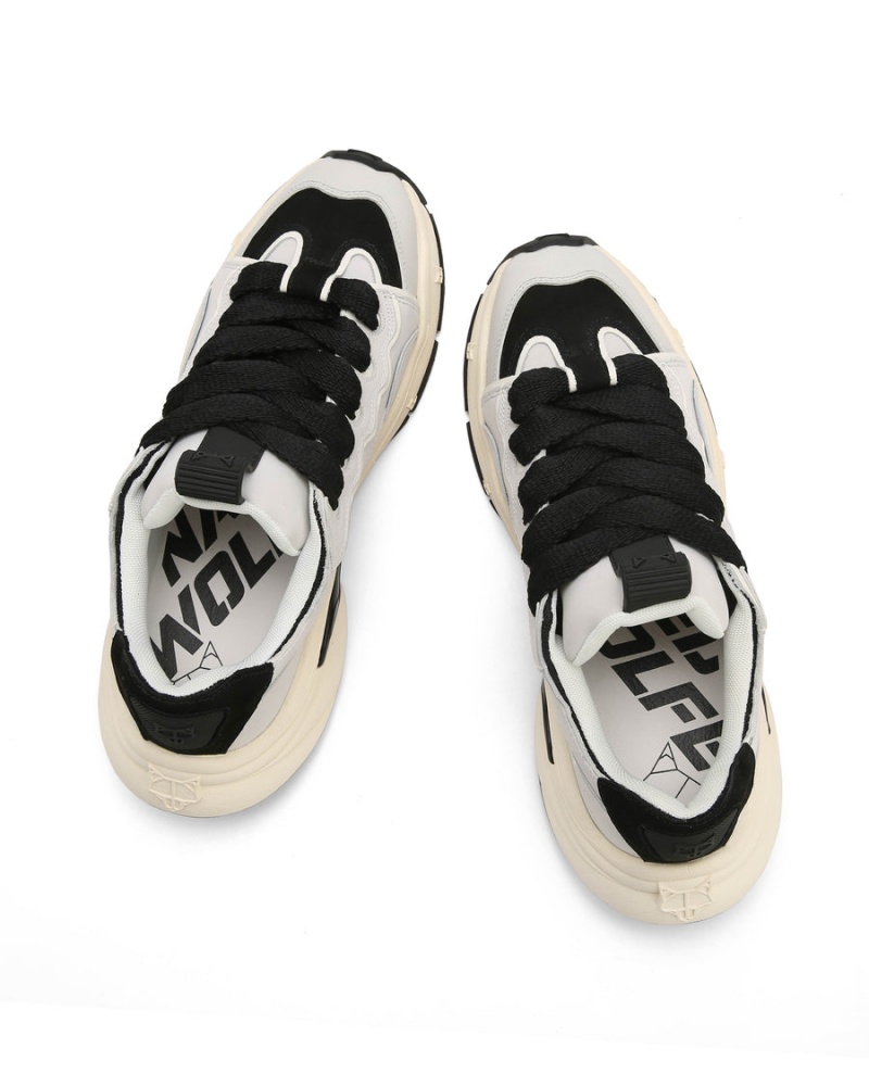 Naked Wolfe Flip Cow Leren Sneakers Heren Zwart Wit | CRH7670YN