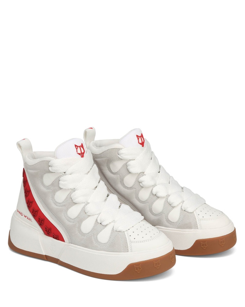 Naked Wolfe King Leren Sneakers Heren Wit Rood | WAL1478AR